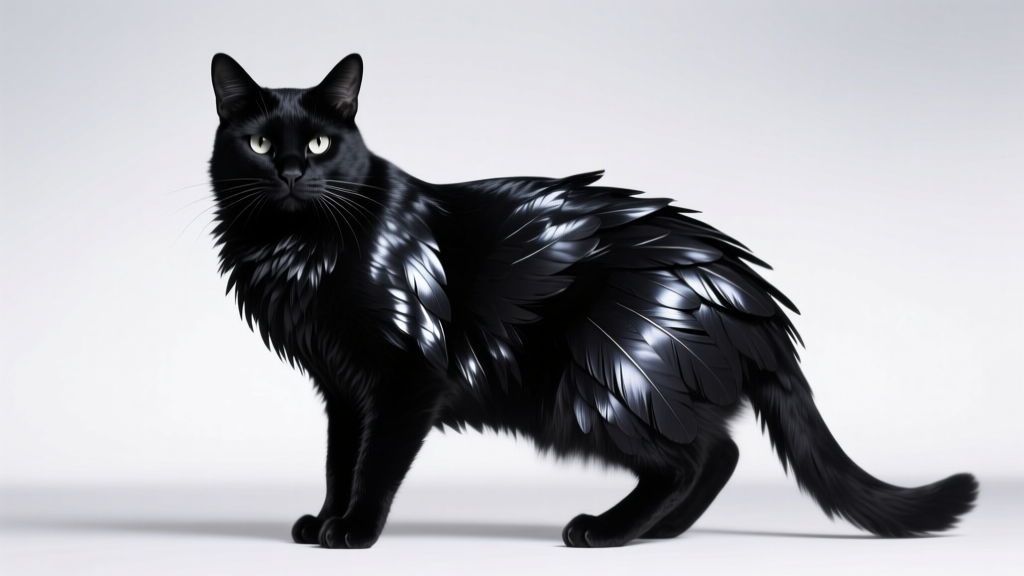 Raven Cat: Glossy Black Feather-Coat Type