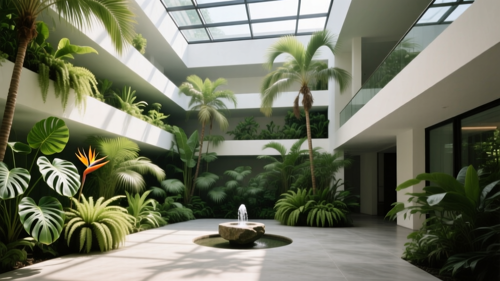Atrium Garden Design with Tropical Plants