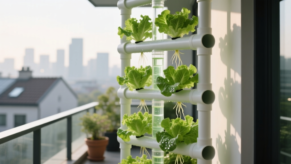 Balcony Hydroponic Lettuce Tower Setup
