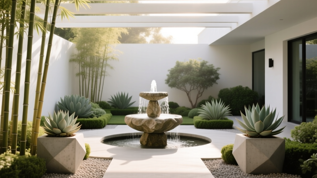 Courtyard Fountain and Plant Design