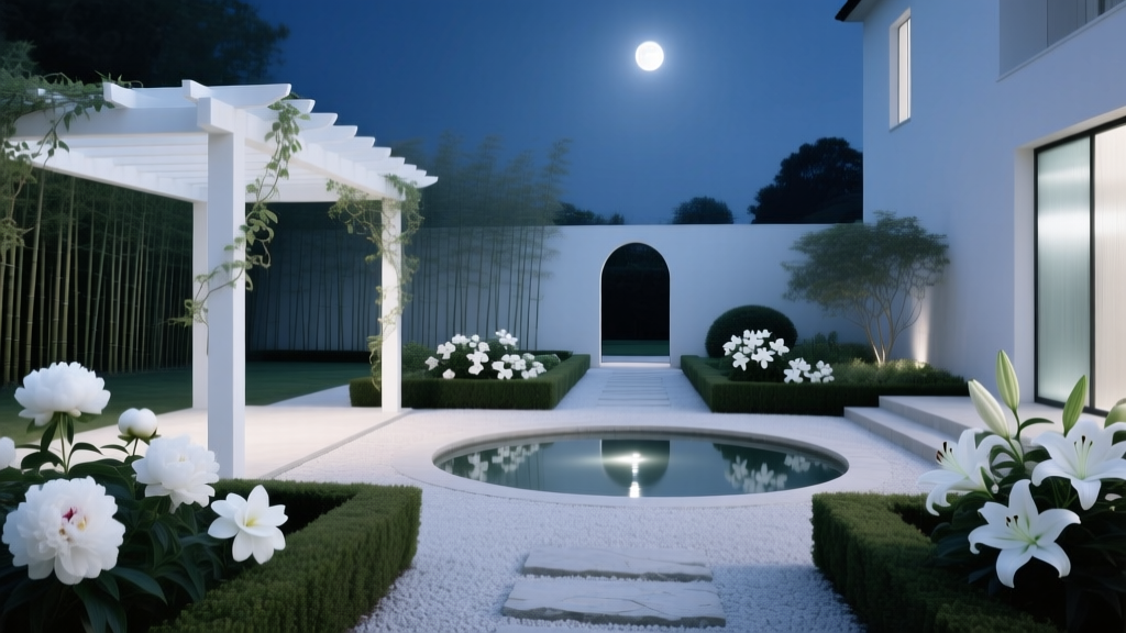 Courtyard Moonlit White Garden Theme