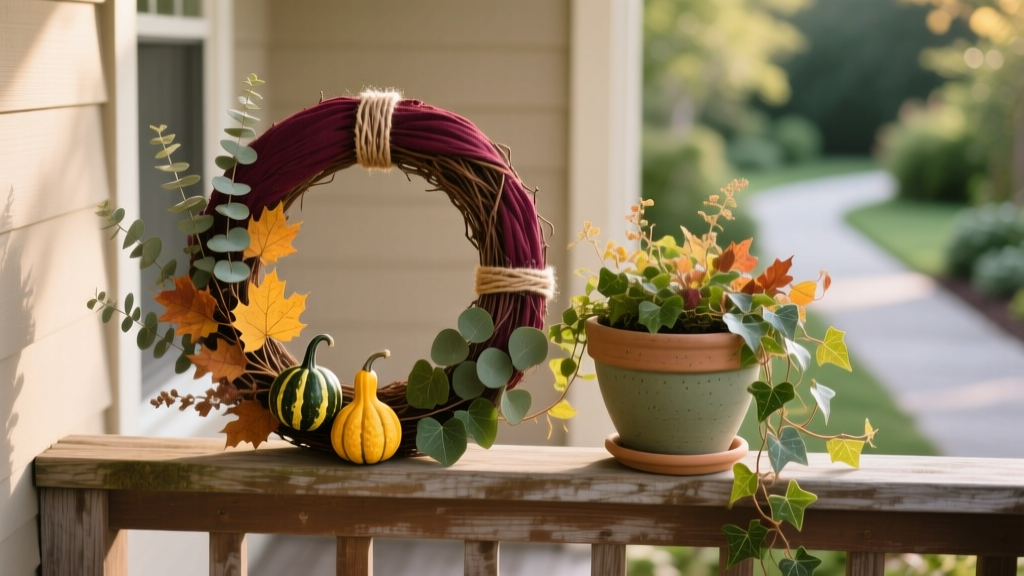 Porch Seasonal Wreath and Planter Combo