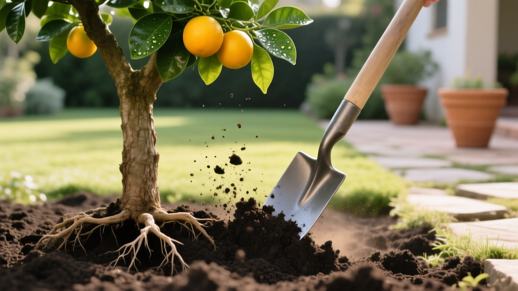 Aerating Soil Around Citrus Trees for Better Drainage