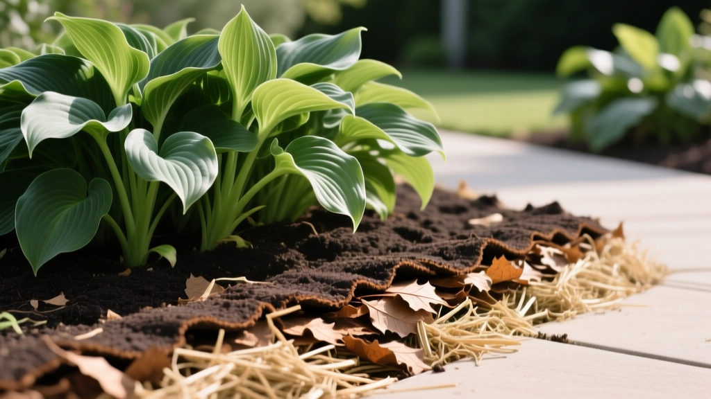 Lasagna Mulching Around Hostas