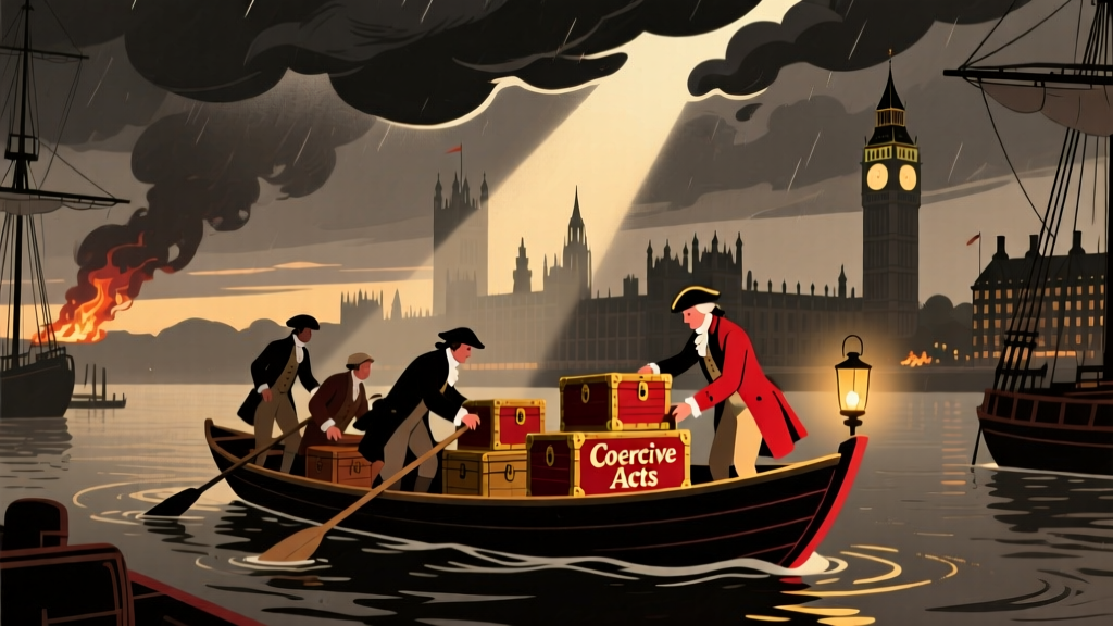 What British action led to the Boston Tea Party? The Coercive Acts weren’t just punishment—they were the final spark that turned colonial protest into irreversible revolution—and here’s exactly how Parliament’s missteps ignited mass mobilization in 1773–74.