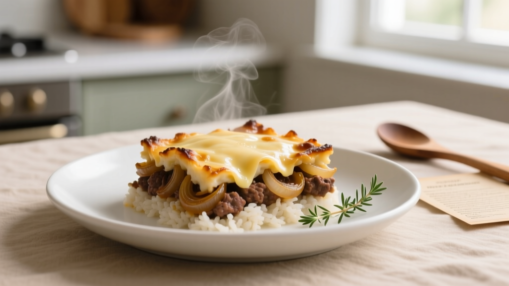 French Onion Ground Beef Rice Casserole Recipe