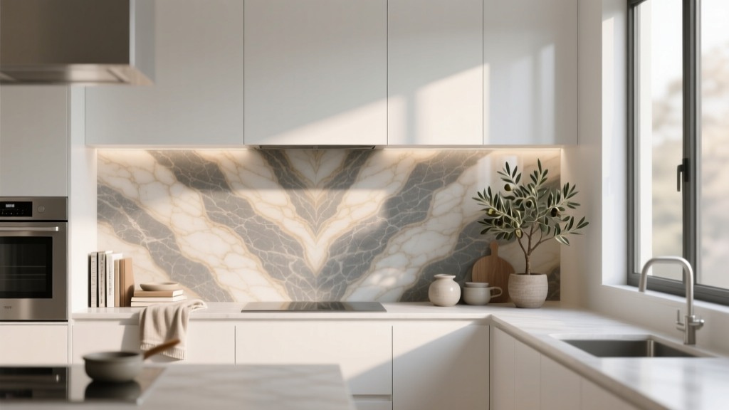 Kitchen Book-Matched Stone Backsplash - The Decor Mag