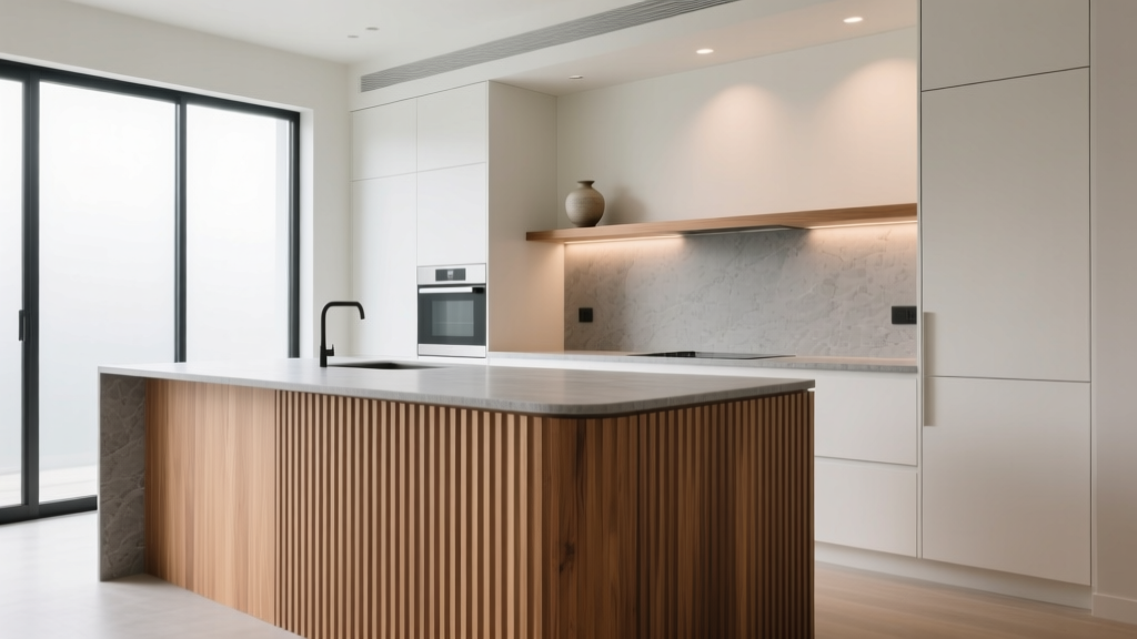 Kitchen Fluted Wood Island Paneling - The Decor Mag