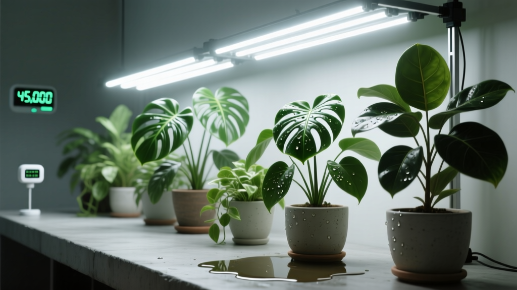 ‘How many lumens 45,000 for indoor plants watering schedule?’ — Why That Light Output Demands a *Completely Rewritten* Watering Routine (and Exactly How to Adjust It Without Drowning or Desiccating Your Plants)