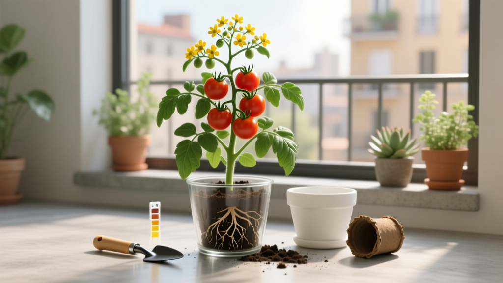 How Do Indoor Tomato Plants Get Pollinated + Repotting Guide: The 7-Step System That Boosts Fruit Set by 63% (No Bees Required & Zero Root Shock)
