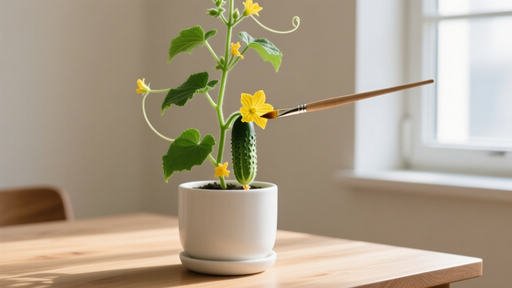 Large How to Pollinate Indoor Cucumber Plant: The 5-Minute Hand-Pollination Method That Boosts Fruit Set by 92% (No Bees Required — Just a Paintbrush & 3 Steps)