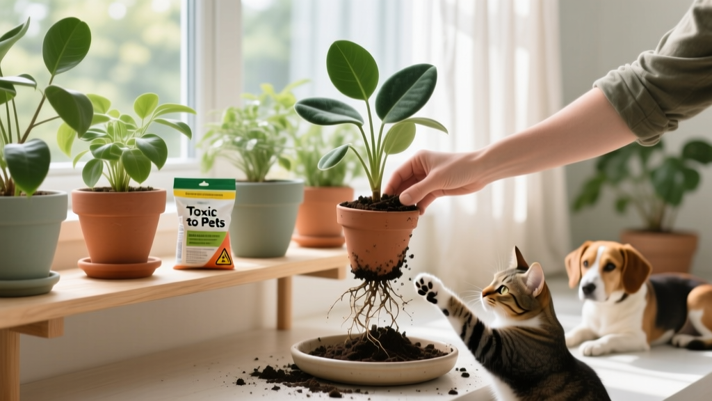Pet friendly does it matter when you repot indoor plants? Yes — here’s exactly how toxic soil, fertilizers, and root disturbance put cats and dogs at silent risk (and what to do instead)