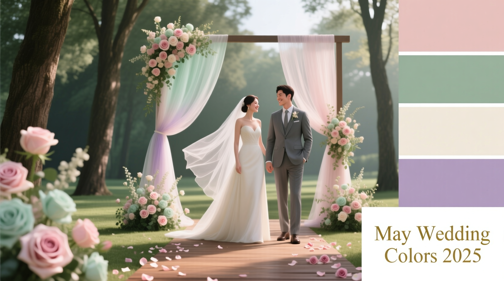 Peach, mint, and lavender blooms—timeless May wedding color palettes