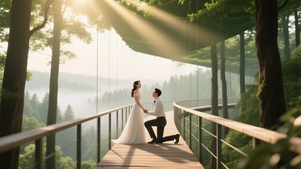 Proposal at a Forest Canopy Walkway Elevated Romance