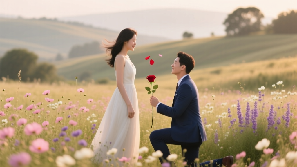 Proposal at a Wildflower Meadow Natural Splendor