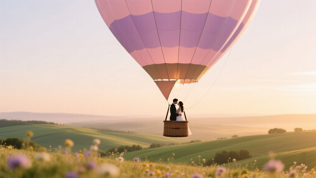 Proposal During a Balloon Ride Floating on Love