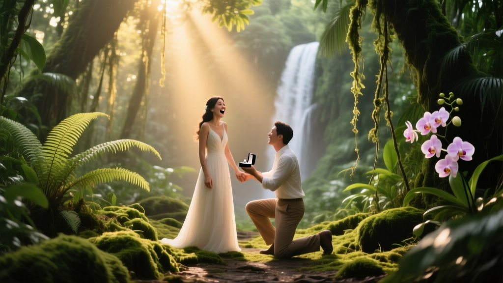 Proposal During a Rainforest Walk Tropical Romance