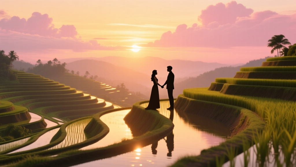 Proposal During a Sunset Over Rice Terraces Golden Layers