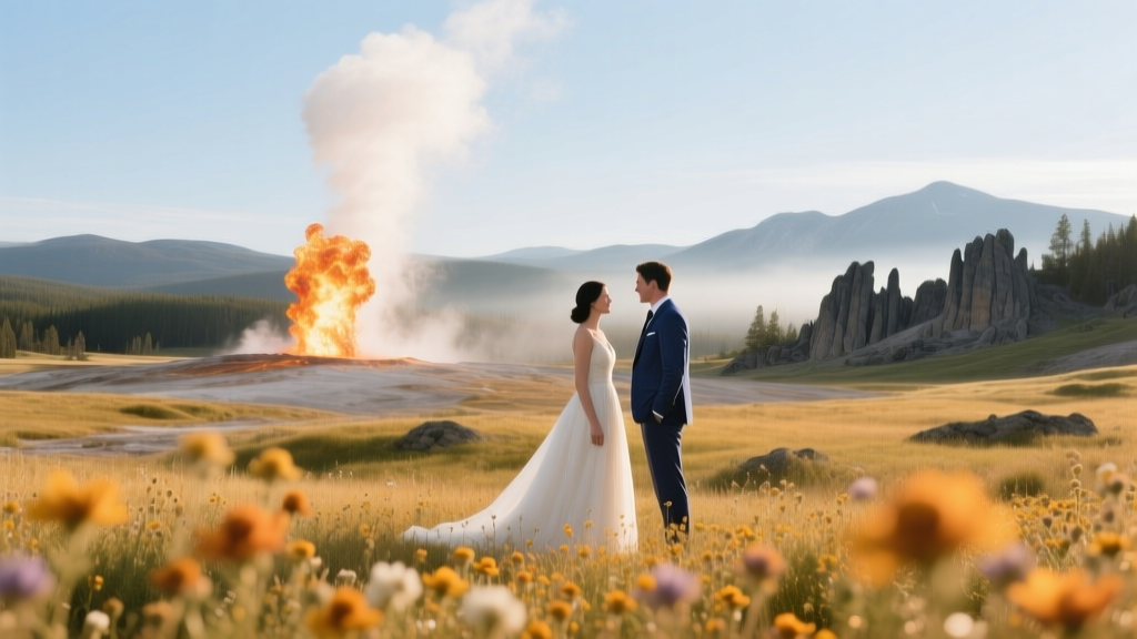 Yellowstone Wedding Theme Geyser and Wilderness